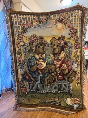 Boyds Bears Woven Throw Blanket in Brown, Tan, Blue, Pink